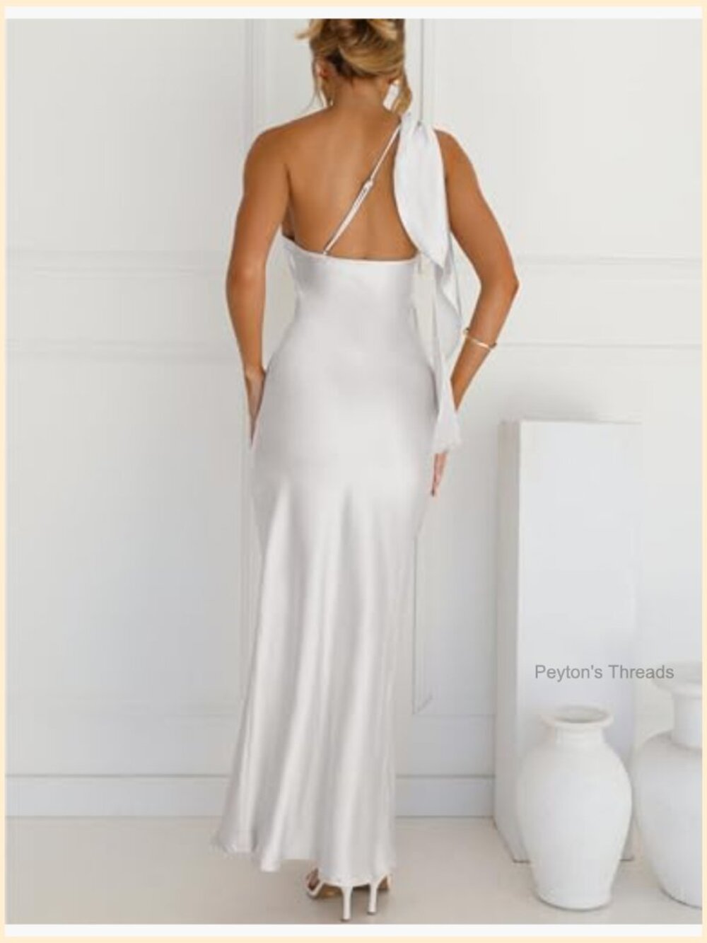 Satin One Shoulder Maxi Dress Silk Backless Ruffle Sleeveless Formal Wedding - Picture 2 of 5